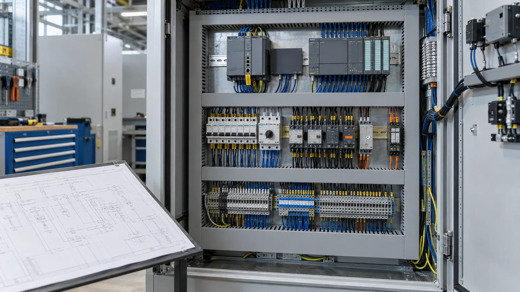 Painel elétrico de comando e automação com seu diagrama de referência