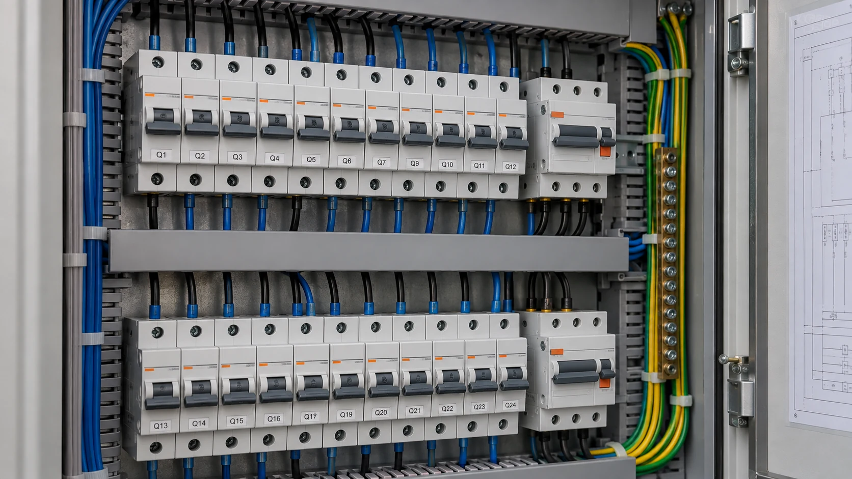 Quadro de distribuição e identificação dos circuitos